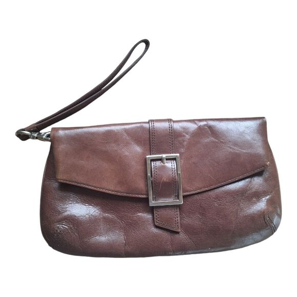 Kenneth Cole Clutch Chocolate Brown Leather with Optional Wristlet Strap - Picture 2 of 16